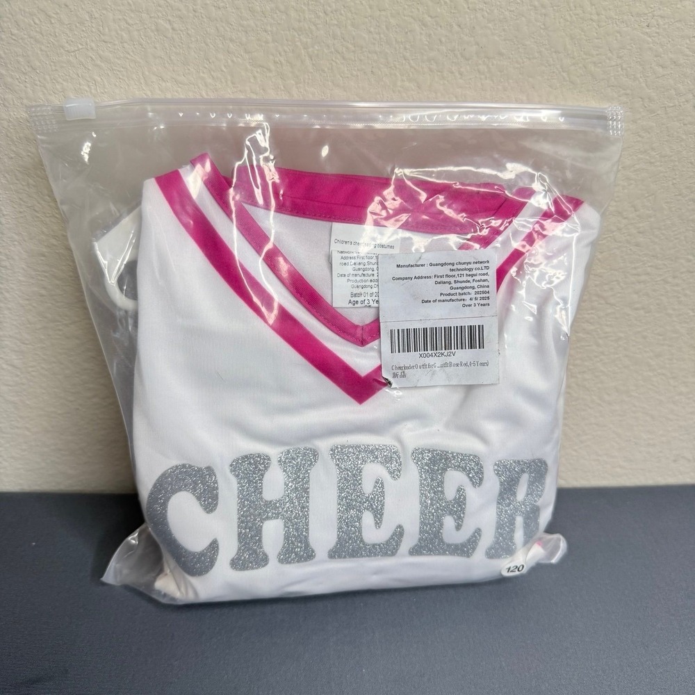 Kids Cheerleader Costume Set with Pom Poms, Bow, Socks 4-5 Year Olds - Picture 2 of 5